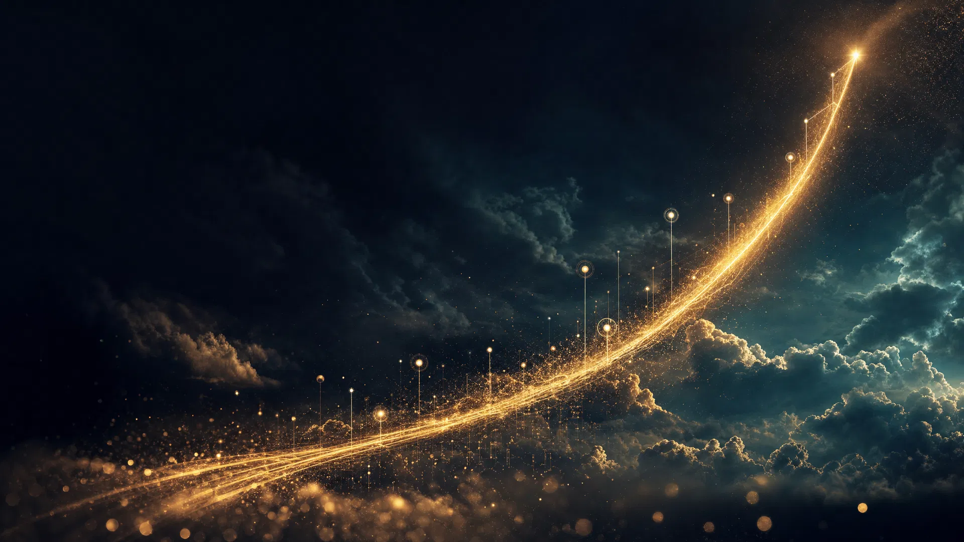 827 million documented views — a gold light arc over a dark cinematic sky, representing the scale of WAE Media's organic reach